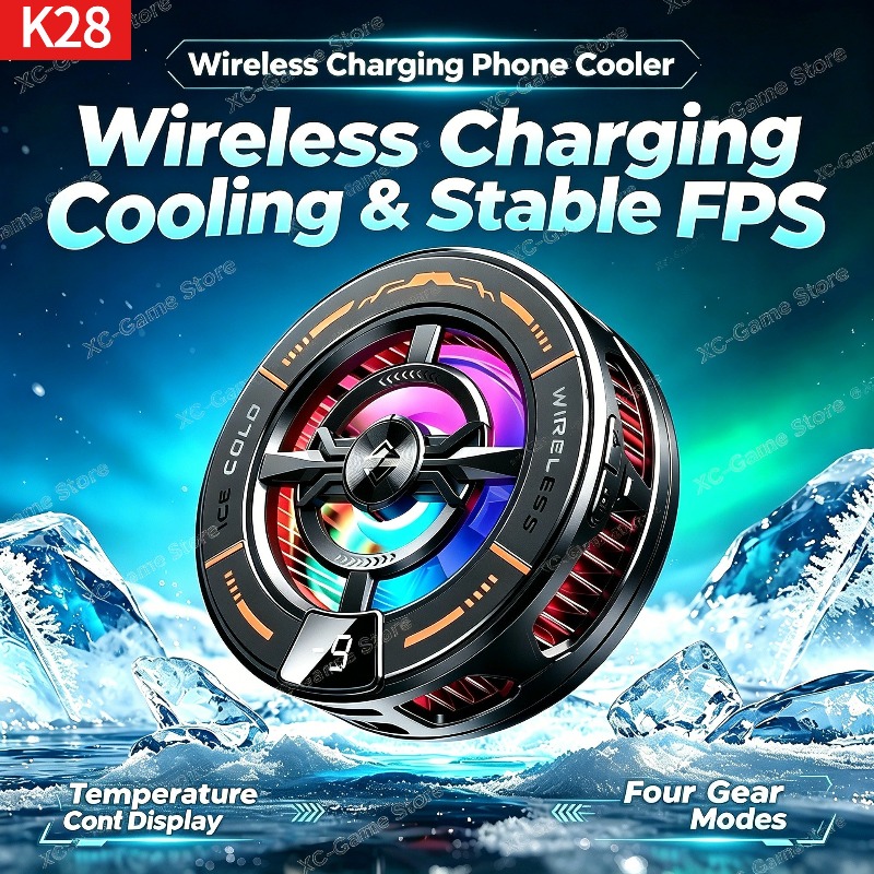 Gaming Accessories For Room - K28 磁気半導体電話クーラー ワイヤレス高速充電器冷却ラジエーター付き iPhone MagSafe Android