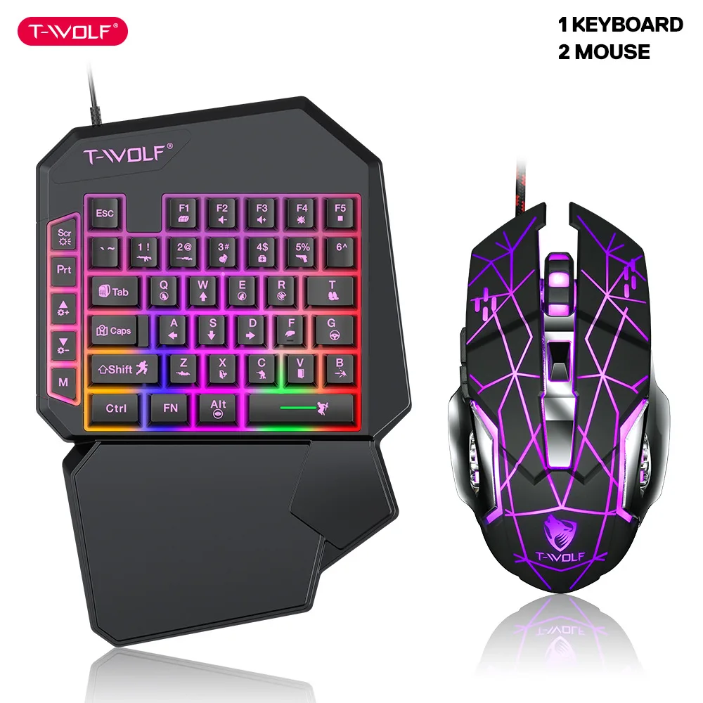 Gaming Hand Accessories - T-wolf-tf900片手キーボードセット、鶏と食事のための明るいゲーム、ゲームアクセサリー