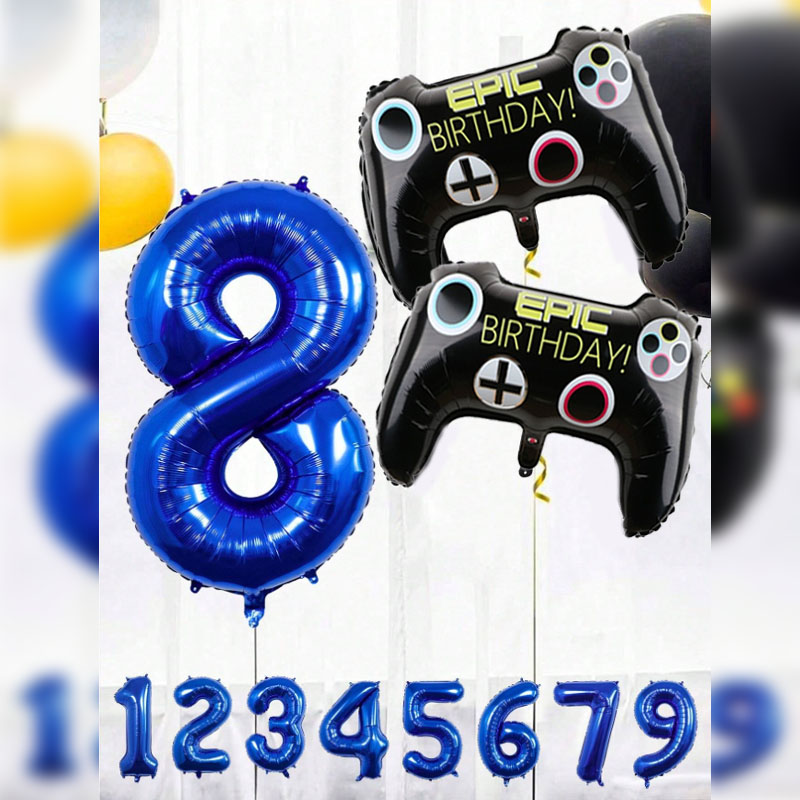 Gaming Accessories For Room - 3 個ビデオゲームパーティー用品セット男の子の誕生日パーティーの装飾ハッピーバースデーゲームハンドルカバーゲーマー風船 Decorat