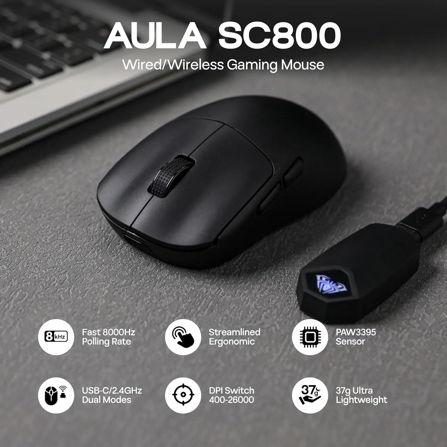 Gaming Hand Accessories - AULA SC800 ゲーミングマウス USB-C 有線/2.4 グラム