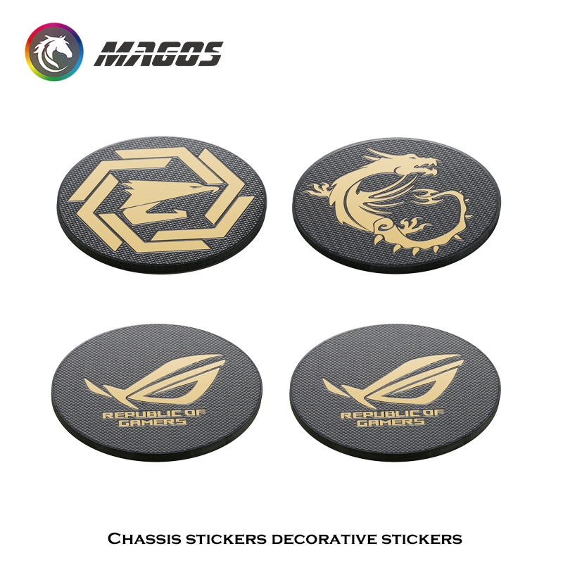Gaming Accessories For Room - コンピュータケースファンメタルステッカーROG MSI AORUSロゴ、シャーシステッカーロゴペーストPCゲーマー装飾、3ピース/ロット