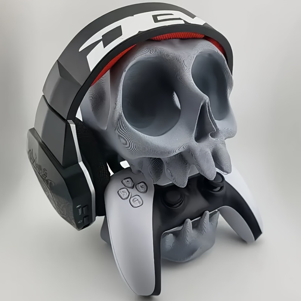 Gaming Headphone Accessories - 頭蓋骨型コントローラースタンドヘッドフォンホルダー 2-in-1 ゲームアクセサリー ゴシックヘッドセット & ゲームパッドディスプレイスタンド