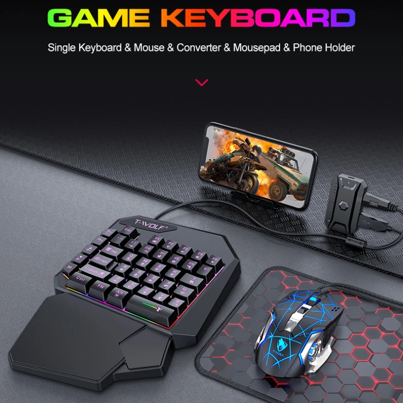 T-wolf-tf900片手キーボードセット、鶏と食事のため - Gaming Hand Accessories のレビューと価格