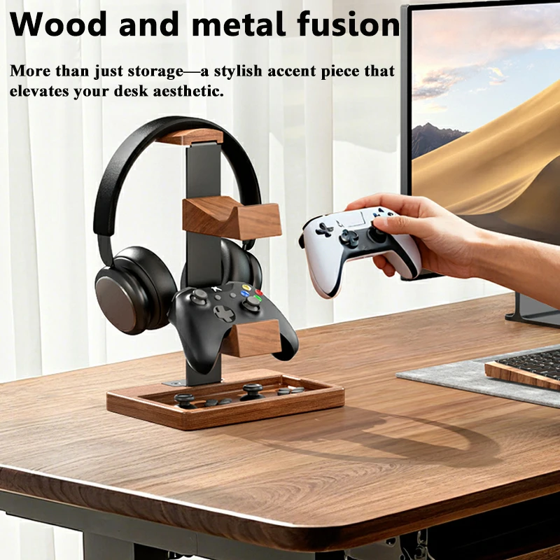 木製壁掛け棚 コントローラーホルダーとヘッドセットスタンド付 - Gaming Accessories Wall Mount のレビューと価格