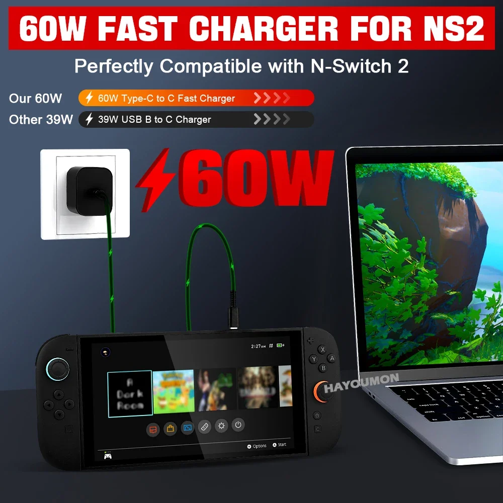 Switch 2用ACアダプター 急速充電器 60W Typ - Gaming Accessories Wall Mount のレビューと価格