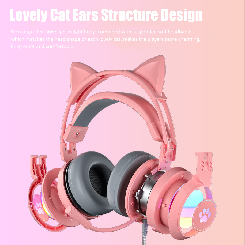 マイク付きのかわいい猫の耳のゲーミングヘッドフォン,RGBの - Gaming Accessories For Kids のレビューと価格